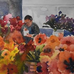 Lunch at the Flower Market, watercolor on cold press paper