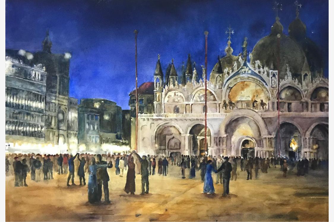 Dancing in the Piazza 20"x30" watercolor - NFS
