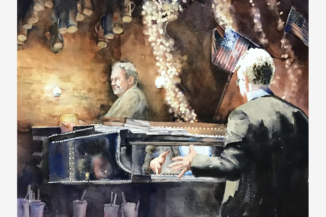 Piano Man 20"x26" watercolor